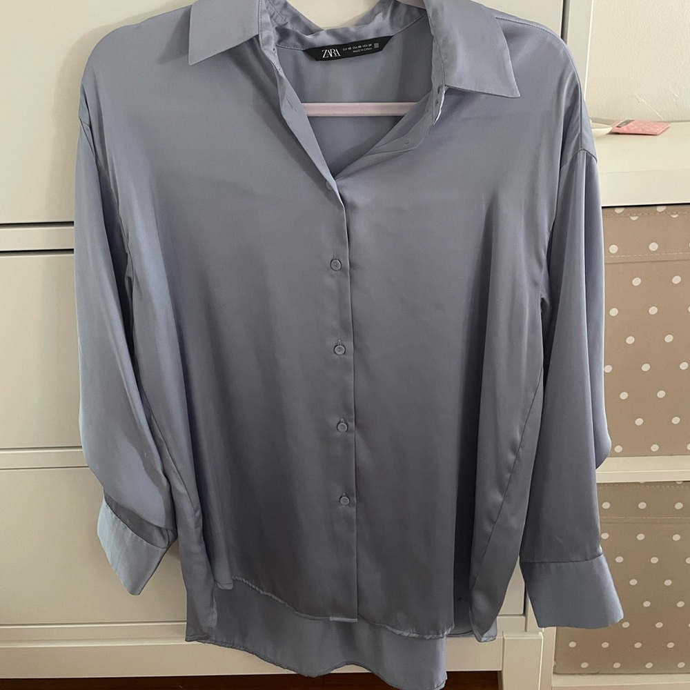 New Zara blue silk shirt